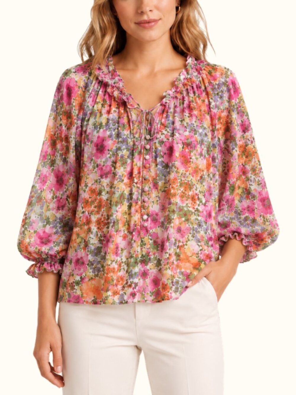 Zara Floral Metallic Thread Blouse